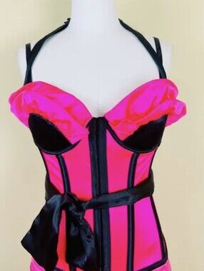 Hot Pink and Black Satin Corset Top Sz. 34B